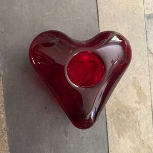 Vintage Small Red Glass Heart Single Taper Candle Holder